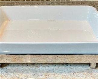 Item 326:  ALL-CLAD by Pillivuyt Large Square PORCELAIN BAKER and STAND:  $65