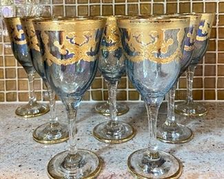Item 346:  (8) J. Preziosi Italian Blue and Gilt Wine Glasses:  $165