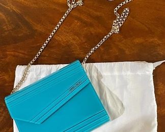 Item 363:  Jimmy Choo Lacquered Aqua Acrylic Clutch: $345