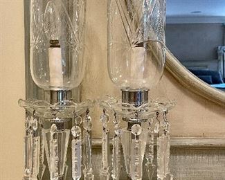 Item 427:  Vintage Mantle Hurricanes with Crystals - 20": $95 for pair