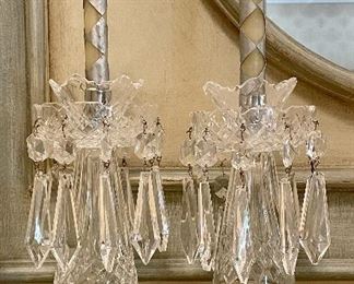 Item 429:  Vintage Crystal Candle Holders with Drop Crystals - 9.75":  $95 for pair