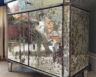 Item 501:  "Antiqued" Mirrored Cabinet with Drawer - 31.5"l x 16"w x 32"h: $275