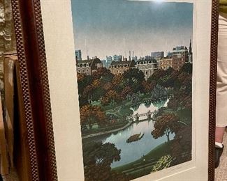 Item 524:  Jim Buckels
BOSTON PUBLIC GARDEN Signed Lithograph Boston Park Landscape, Swan Boat
1990- 32.25" x 37.75":  $465