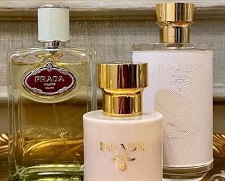 Item 412:  Prada -  Les Infusions Iris Eau de Parfum 200 ml:  $145                                                                                                 Item 413:  Prada -  La Femme Body Lotion, 100 ml:  $22 SOLD                                                                                                        Item 414:  Prada -  La Femme Eau de Parfum:  $38 SOLD