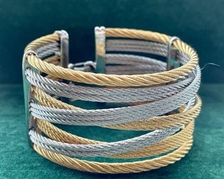 Item 436:  Alor Two-tone Stainless Steel and 18K Multi-Strand Cable Bracelet:  $550