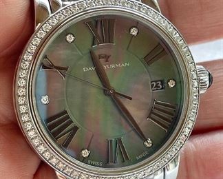 Item 449:  David Yurman T716M Stainless Steel Watch with Black Mother of Pearl Face and Diamond Set Bezel:  $2450