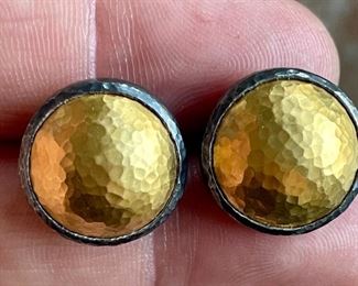 Item 470:  Gurman 925 and 25K Plated Hammered Earrings "Metallic Amulet":  $150