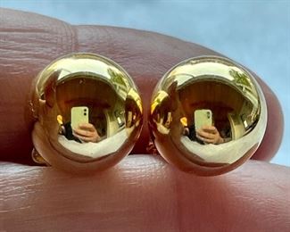 Item 472:  18K Hollow Gold Ball Earrings:  $175