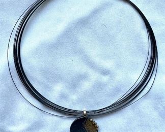 Item 473:  Metal Collar Necklace with Gold Spray and Diamond Pendant:  $295