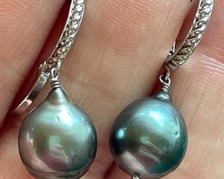 Item 462:  Iridesse by Tiffany Cultured Grey Pearl Drops:  $175