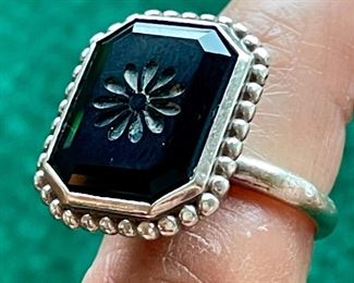 Item 479:  Delightful Tiffany & Co Ziegfeld Daisy Black Onyx Ring, .925: $375