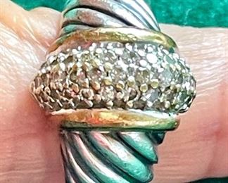 Item 483:  David Yurman Vintage Sterling Silver, 18K, and Diamond Dome Ring: $550