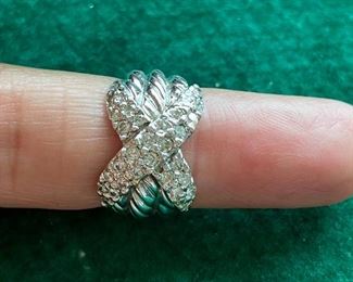 Item 484:  David Yurman Vintage 14K, Diamond and Pearl Crossover X Ring:  $675