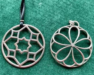 Item 485:  Tiffany Paloma Picasso Medallion on Black Cord:  $125 
Item 486:  Tiffany Flower Pendant with Center Diamond:  $155 