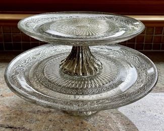 Item 542:  (2) Mercury Glass Pedestal Plates:  $22
