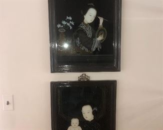 Pair of handpainted reverse figures 