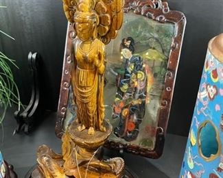 Large hand carved tiger eye stone carving