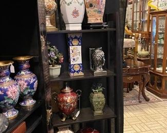 Misc. Chinese porcelain pieces. The bookcase is also for sale.