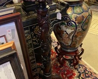 Antique hand carved mahogany stand