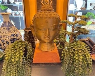 Large vintage bronze Buddha head