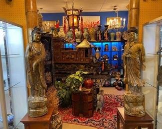 Pair of tall vintage Bali statues