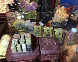 Antique Chinese snuff bottles and carvings