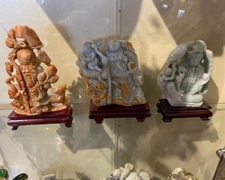 Burma Jadeite Jade carvings on stands