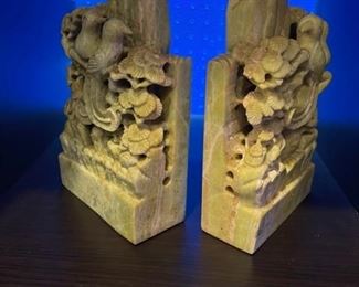 Pair of carved soapstone bookends