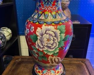 Intense red cloisonne vase