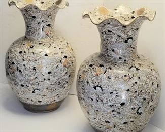 Huge Pair Signed Satsuma Gilt Palace Flying Crane Vases