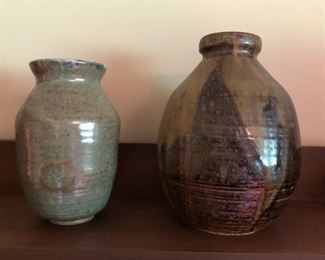 Stoneware vases by Jan Antwerp, both signed and dated “1970”.
