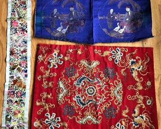 Sampling of embroidered textiles from China and Japan to be sold.