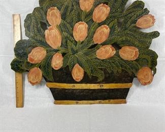Floral Basket Painted Metal Wall Art