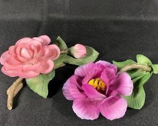 Pair of Capodimonte Rose Flower Porcelain Figurines