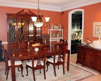 Century Furniture Classic Dining Room Set (Table with 6 Chairs & 2 Leaves, China Cabinet, Buffet)