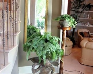 49” Fern Pedestal, 27” Figural Plant Stand
