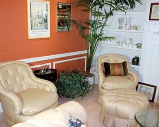 Baker Striped Occasional Chairs with Matching Ottoman