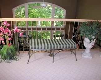 Striped Bench and Some of the Great Artificial Flower Arrangements