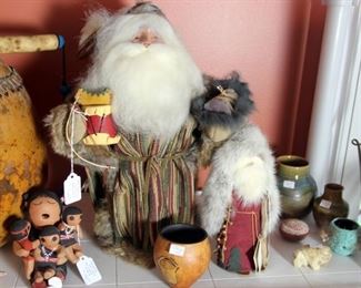 Maria Quintana Storyteller Figure, Native American Gourd Pot, Kathy Pena Santa