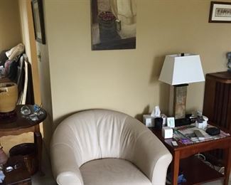 Italsofa Natuzzi leather club chairs--a pair-nice art, slate slab lamp