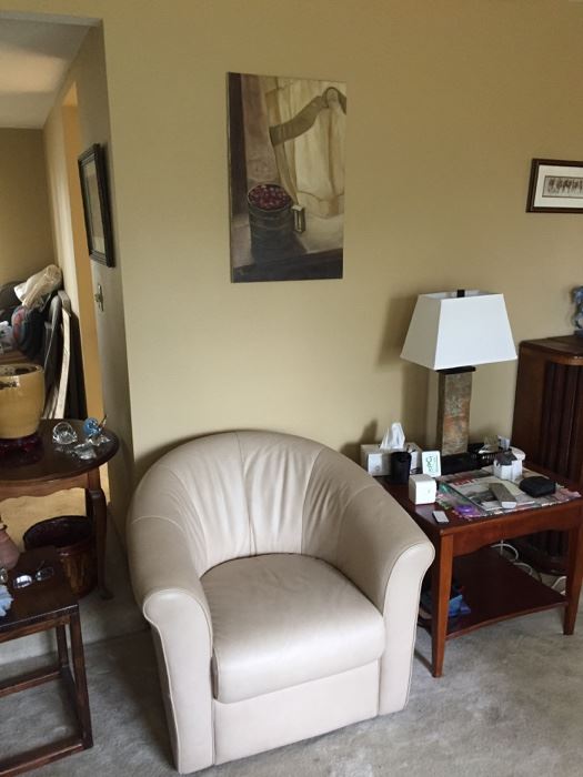 Italsofa Natuzzi leather club chairs--a pair-nice art, slate slab lamp