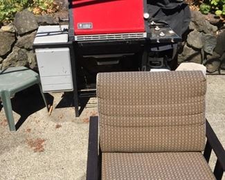 shot of 1 of 2 outdoor chair-also matching settee & table--gas Weber--very clean