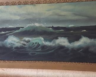 large Victorian seascape-antique frame