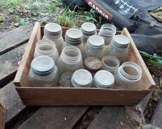 Wood Crate with Jars with Galvanized Lids
