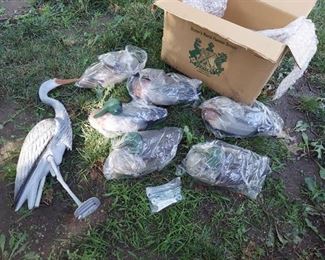 6 New Duck Decoys and 1 Crane