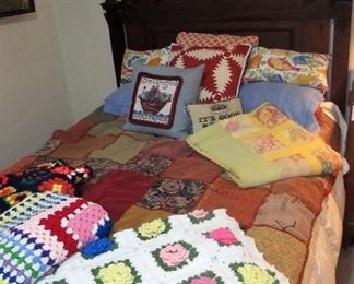 Antique Victorian bed w/ mattress set & My Pillow topper.   Lots of lovely antique quilt's & afghans.