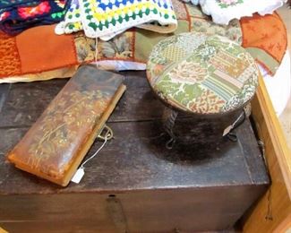 Cute footstool & antique 1800s leather Victorian photo album
