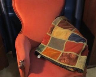 Antique Victorian Parlor Chair & a stunning antique quilt.