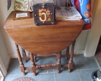 Shoeshine box decor piece, antique drop-leaf side table