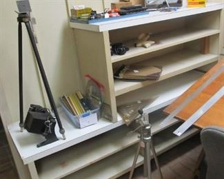 PRESALE ITEM - (top) $50 (bottom) $85 , Antique solid wood flat-file storage - multipurpose.  /   2 antique camera tripods